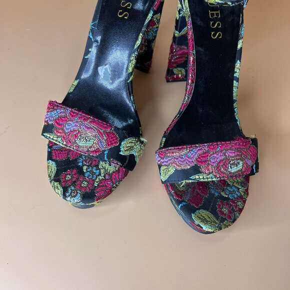 Guess Chunky Stack Heel platform with Ankle Strp open toe colorful texture sz 7 - Picture 5 of 9